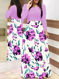 Summer New Summer Bohemia Flower Print O Neck Short Sleeve Women's Maxi Dress Fashion Patchwork Ladies Long Dress