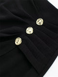 Black Midi Skirt Woman Golden Buttons Long Skirts For Women Fashion 2023 High Waist Slit Skirt Elegant Women's