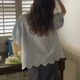 Chic Embroidered Flowers Blouses Women Summer Puff Short Sleeve Loose Simple Shirts Tops New Female Casual Clothes