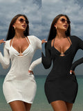 2024 Solid Color New Long-Style Dress Three-Piece Swimsuit Swimsuit Bikini