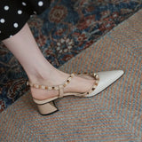 Zi Yan- -Pointed Rivet Thick Heel Sandals Women 2025 New Summer Baotou Shallow High Heels Women's Spring