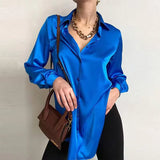 Satin Shirts Women Fashion Tops 2023 Spring Solid Long Sleeve Blouses Vintage Shirt Casual Loose Buttons Female