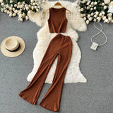 Zingj Kong Flavor Retro Knit Suit Short Sleeveless Jacket Women's High Waist Horn