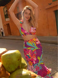 Pieces Summer Dress For Women 2023 Floral Printed Sling Long Dresses Ruffled Slim Vestidos Sleeveless Pink Party Robes