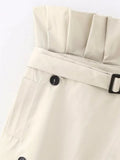 Paperbag Long Skirts For Women Fashion 2023 Wrap High Waist Skirt Women Gabardine Slit Midi Skirt Elegant Women's