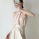Sweet Backless Camis Women Summer Korean Polka Dot Twist Halterneck Vest Female Casual Chiffon