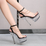 Zingj 34-43 Sexy Super High Heels 13CM15CM Thin Heel Waterproof Table Sandal Clear Crystal