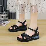 Zingj Out Buckle Sandals Women 2023 Summer New Dew Toe Casual Retro Flat Roman Sandals Women's Shoes- Outfit