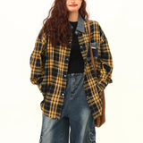 Zingj Advanced Sense Outside Wear Plaid Shirt Female Autumn New Style Loose Recreational All-Match Yellow Plaid