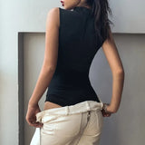 Sexy Hollow Women's Jumpsuit Round Neck Black Slim Fit All-match Thin Rompers