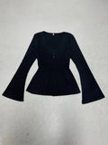 Lust Wind Base Solid Color V-Neck Lace Lace Bottom Long-Sleeved Girl Feel Perfect Waist