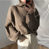Vintage Thicken Striped Women Sweaters Autumn Winter Turtleneck Pullovers Jumpers Female Korean Knitted Tops femme