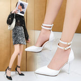 New Pointed High-Heeled Shoes Fine Heel Fashion Hollow Single Shoe Temperament Belt Buckle Women's Shoes Sandals Large
