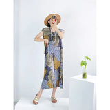 Folded Summer Fashion Daily Commuting Loose Temperament Design Sense Of Color Print Wrinkle Long