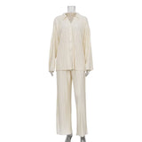 Zingj New Solid Color Straight Pants Casual Two Sets Of Foreign Women's Pleated Shirt Trousers Suit-Outfit