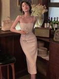 New Elegant Spaghetti Strap Midi Dress Women Sexy Prom Evening Bodycon Party Birthday Club Fashion