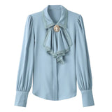 Polo Collar Blue Chiffon Shirt Women's Spring Dress 2025 New Chic Top Female Spring And Autumn Design
