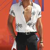 Vintage Print Men Lapel Shirts New Casual 2021 Summer Loose Short Sleeve Button Shirt Tops Mens Clothing Fashion