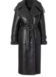 And Winter Women's Personalized Street PU Belt Belt Fur One Warm Coat