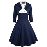 60s Two Pieces Set Women 2021 Autumn 3/4 Sleeve Polka Dot Print Vintage Rockabilly Pin Up Ladies Party dresses With Belt