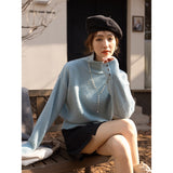 Stand Collar Sweater 2022 Winter Korean Fashion Chic Long Sleeve Pullover Gentle Warm Knitwears Women Clothing