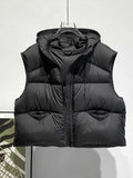 Goose Down Down Vest Female 2024 Autumn / Winter Fashion High Luxury Puff Feeling Hooded Vest To Wear Thickened Vest Tide-Outfit