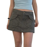 Zingj Hot Girl Rivet Small Pocket Low Waist Denim Skirt Spring / Summer 2023 New A-Line Skirt