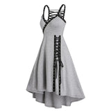 Fire Print Eyelets Asymmetric Dress Irregular Zippered Gothic Jurken Streetwear Femme