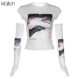 Women Casual White Print Slim Skinny Stretch Removable Sleeves O Neck Female T Shirt 2022 New Spring Summer Women