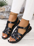 Belt Buckle Flat Bottom Hollow Sandals Women Wear Solid Sand Beach Cool Slippers
