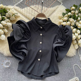 Zingj Minority Design Feel Lotus Leaf-Rimmed Shirt Women's Summer Dress New Fashionable Lapel Cardigan Top