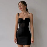 Women's Dress 2022 Camisole V Neck Empire Gauze Sleeveless Solid Patchwork Sexy Party Bodycon Mini Dress Female