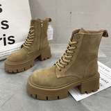 Tied Ankle Boots for Women 2023 Autumn Winter New Eco-friendly Leather Round Toe Zip Platform Shoes Plus Size Women
