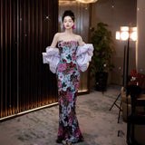 Chinese Fishtail Evening Dress 2025 New Light Luxury Niche Morning Robe Toasting Bridal Purple Banquet Dress Dress