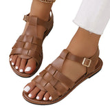 Belt Buckle Flat Bottom Hollow Sandals Women Wear Solid Sand Beach Cool Slippers