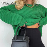 2021 O Neck Green Oversized Pullover Women Long Sleeve Blue Autumn Winter Fashion Knitted Sweater Casual