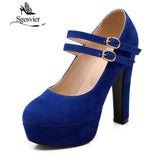 SGESVIER Women Pumps 2021 Autumn New Elegant Sweet Round Toe Square Heels Shallow Mouth 4 Color Platform Lady Shoes