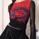 Vintage Fairy Grunge Crop Top Flare Sleeve Autumn Spring Female T-shirt Y2K Graphic Print Kawaii Tee Shirt Women