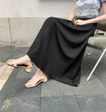 Women's Korean Style Office Lady Skirts Spring Fall Casual Solid High Waist A-Line Satin Femme