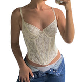 y2k Corset Tops Women Sleeveless Short Summer Crop Top Shirt 2022 New Party T-shirts Sweet Aesthetic Floral Lace