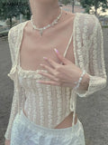 Women Two Pieces Set Casual Sexy Floral Jacquard Long Sleeve Irregular Corset Korean Fashion Cami Streetwear 2022