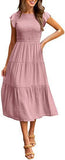 Summer Hot Women's Clothing New To Take Flying Sleeves Pure Color Folding Short-Sleeved Dress