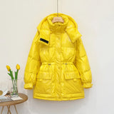 2021 90% White Duck Down Jacket Winter Bright Coat Women Snow Clothes Loose Medium long Female Down Parka