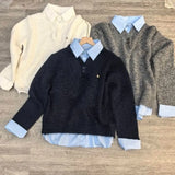 Wearing A Fake Two Sweaters Women's Autumn And Winter Design Shirt Folded Gray Knitted