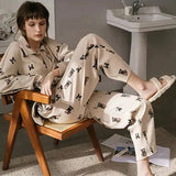 Women's Pajamas Bear Print Home Clothes Long Sleeve Autumn Pijamas Feminino Turn Down Collar Sleepwear Soft