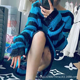 Zingj Hole Hollow Out In The Long Sweater Female Stripe Loose Color Dark Versatile Knit Niche Punk-Outfit