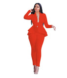 Blazer 2 Piece Set Women Winter Work Wear Full Sleeve Ruffles Blazers Pencil Pants Suit Two Piece Set Office Lady