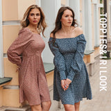 2021 New Women Mini Dresses Vestidos Flowers Print French Style Dress Puff Long Sleeve Ladies