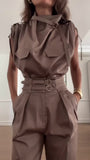 Zingj 2023 Summer New Personality Shoulder System Shows A Thin Waist Belt Decorative Pants Suit-Outfit
