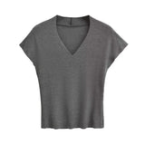 Zingj Trendy Women's Dress Spicy Girls' Sexy Slim Figure Thin Style Simple Large V Collar Hairy-Edged Short-Sleeved